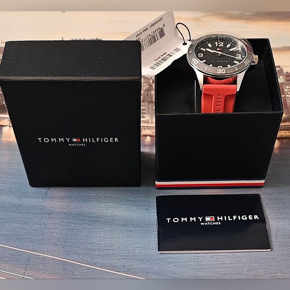 Tommy Hilfiger Black Dial Watch with Red Strap NWT Box Included✨️